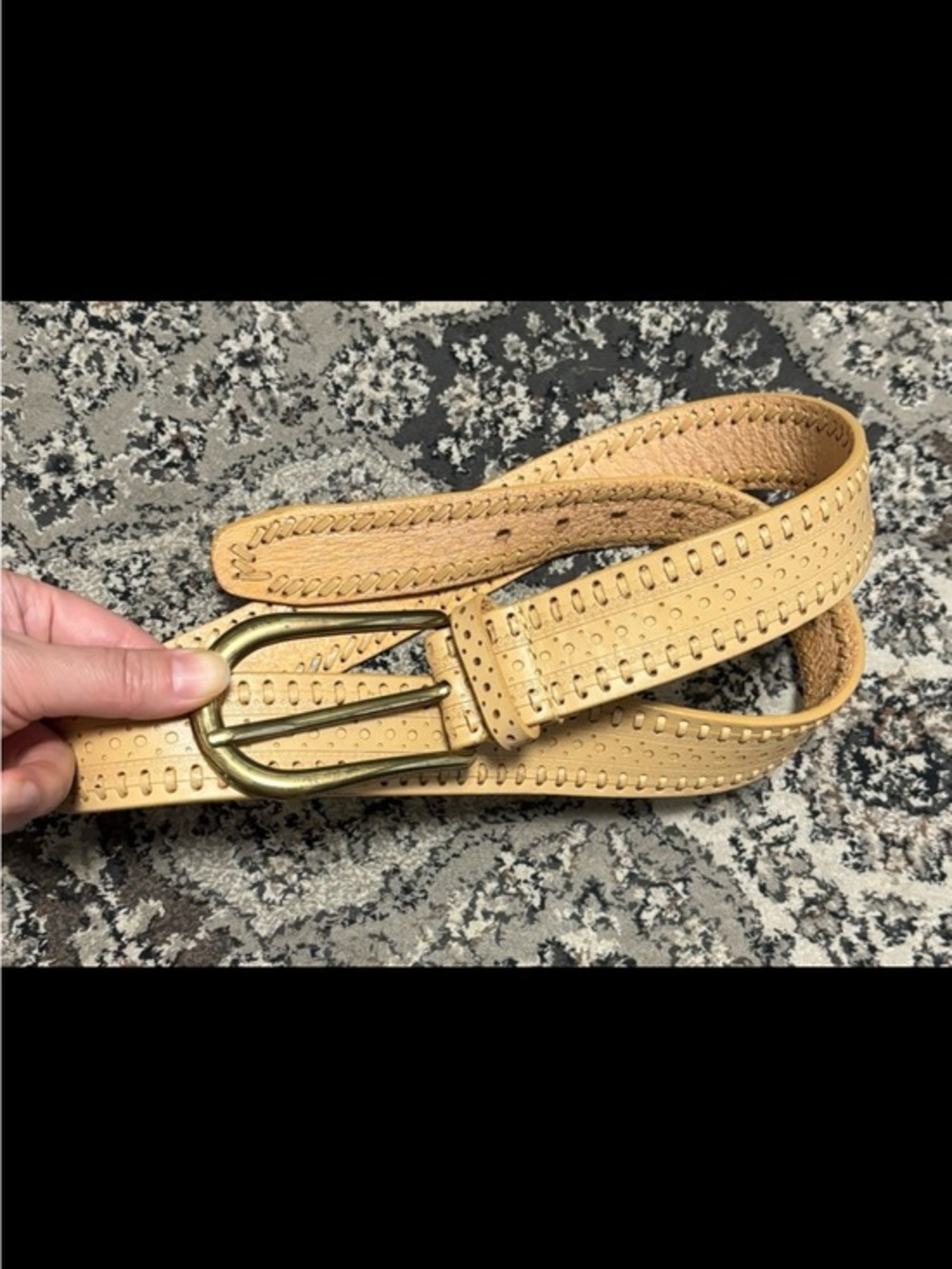 Tan Perforated Leather Belt with Buckle - Women Accessories